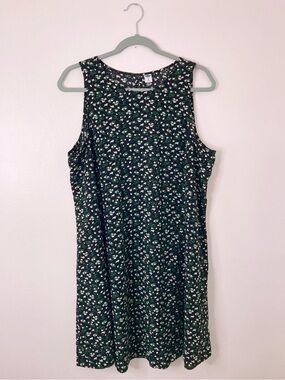 Old Navy Black Ditsy Floral Cottagecore Sleeveless Swing Sundress Boho XL EUC